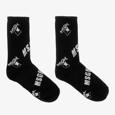 Msgm Kids' Logo-print Knitted Socks In Black