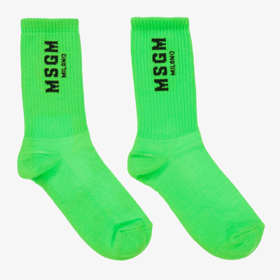 Msgm Kids' Logo-print Knitted Socks In Green