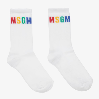 Msgm Kids' White Logo Ankle Socks