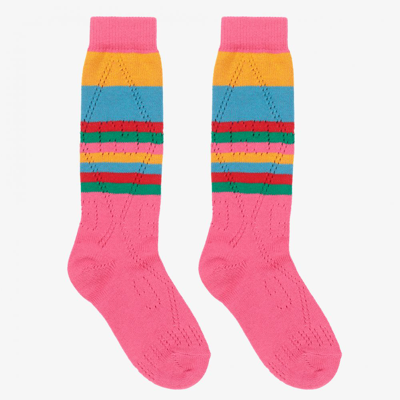 Gucci Kids' Girls Cotton Knit Gg Logo Socks In Pink