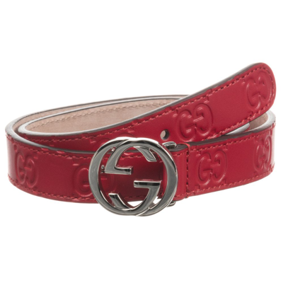 Gucci Babies' Red Leather Gg Logo Belt