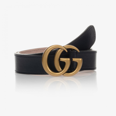Gucci Babies' Navy Blue Leather Gg Belt