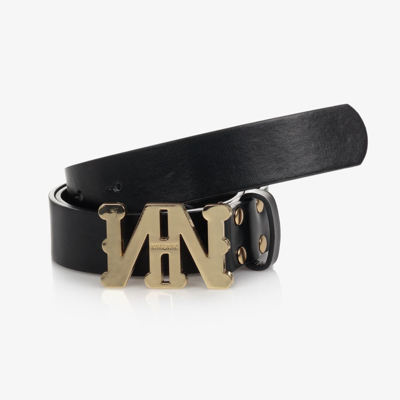 Nik & Nik Kids' Girls Black Leather Logo Belt