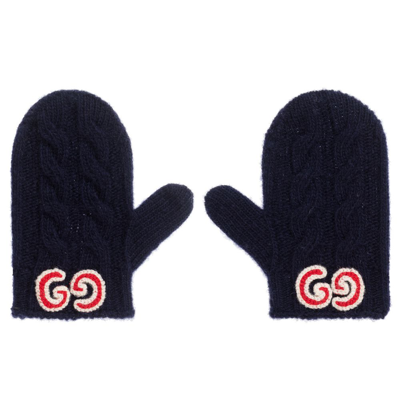 Gucci Babies' Navy Blue Knitted Gg Mittens
