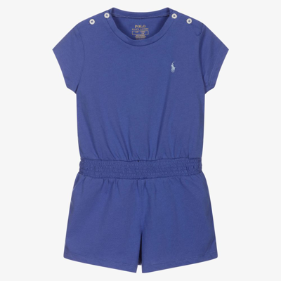 Ralph Lauren Babies' Girls Blue Cotton Playsuit