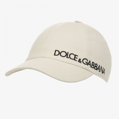 Dolce & Gabbana Ivory Cotton Logo Cap In Ivory