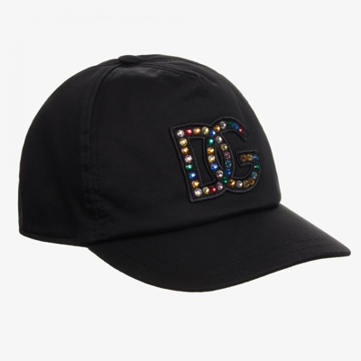 Dolce & Gabbana Kids' Girls Black Crystal Dg Logo Cap