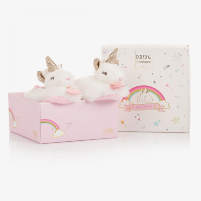Doudou Et Compagnie Girls Plush Rattle Baby Slippers