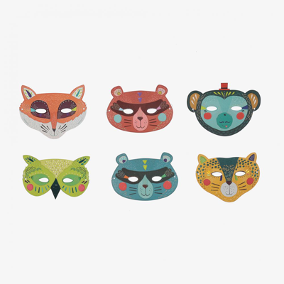 Moulin Roty Kids' Paper Animal Masks (6 Pack) In Blue