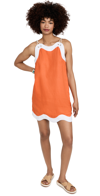 Staud Renata Scalloped Two-tone Linen Mini Dress In Tangerine/white