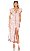 Poupette St Barth Della Floral Midi Dress In Pink Cerise