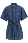 VALENTINO VALENTINO LOGO PLAQUE SHORT SLEEVED DENIM JUMPSUIT