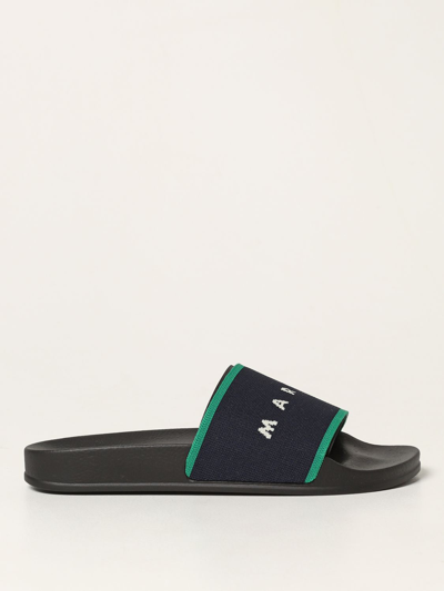 Marni Stretch Slides With Logo In Blue