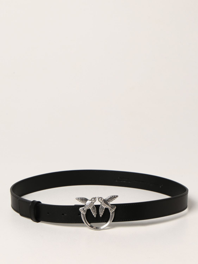 Pinko Love Berry Simply  Belt In Calfskin In 黑色 1