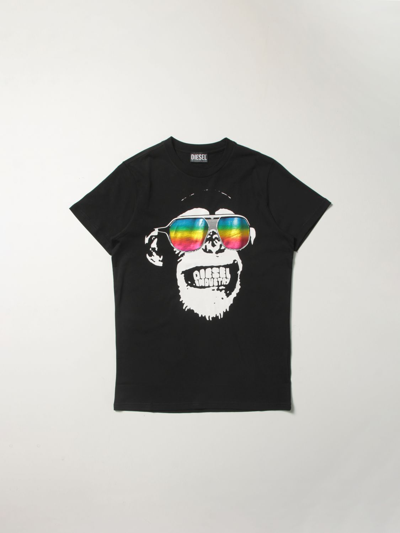 Diesel Kids' T-shirt Con Stampa Monkey In Nero