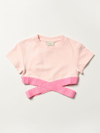 FENDI CROPPED COTTON TOP WITH LOGOED RIBBONS,C81626010