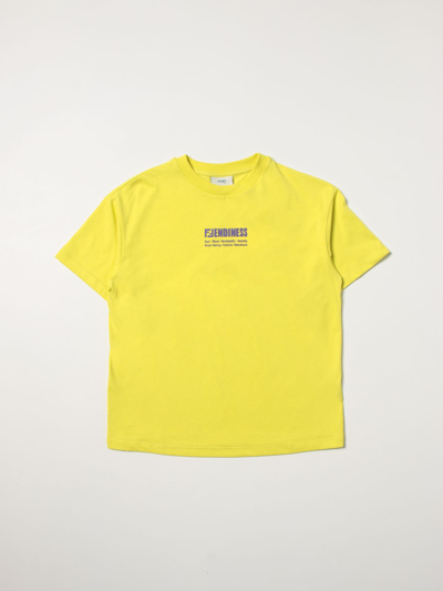 Fendi Kids' Yellow Cotton Tshirt In Lemon