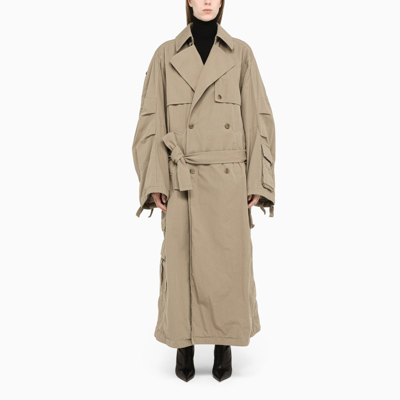 Balenciaga Beige Trench Coat With Pocket Detailing