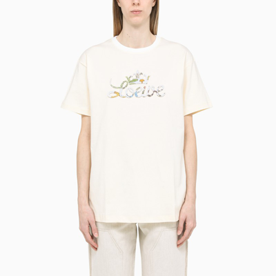 Loewe Ecru Logo-embroidery Crewneck T-shirt In Beige