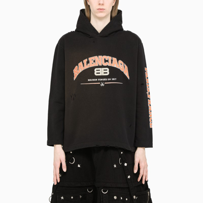 Balenciaga Distressed Printed Cotton-jersey Hoodie In Black Orange White