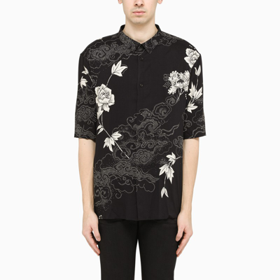 Saint Laurent Floral-print Voile Short-sleeved Shirt In Black