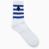 MARCELO BURLON COUNTY OF MILAN WHITE STRIPED SOCKS WITH LOGO EMBROIDERY