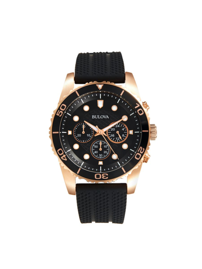 Bulova Men's Stainless Steel & Rubber Strap Chronograph Watch In Black