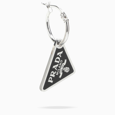 Prada Black Triangle Logo Earring Sx In Multi-colored