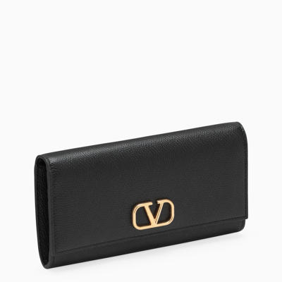 Valentino Garavani V Logo Signature粒面皮革钱包 In Black