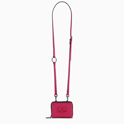 Valentino Garavani Cyclamen Pink Zip Around Wallet Strap