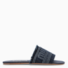Miu Miu Frayed Denim Logo Flat Sandals In Blue