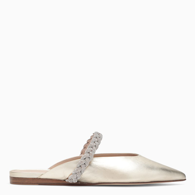 Stuart Weitzman Gold Low Mules With Crystal Embellishment In Metal