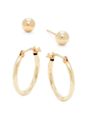 Saks Fifth Avenue Women's Set Of 2 14k Yellow Gold Stud & Hoop Earrings Set In Yellow Gold