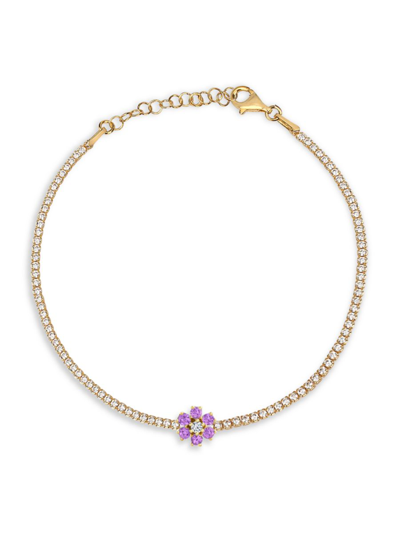 Gabi Rielle Women's Color Forward 14k Gold Vermeil, Pave & Amethyst Crystal Floral Tennis Bracelet
