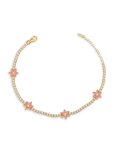 Gabi Rielle Women's Color Forward 14k Gold Vermeil & Sapphire Crystal Floral Tennis Bracelet