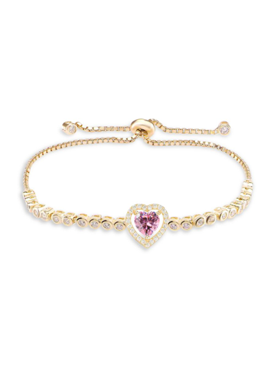 Gabi Rielle Women's Color Forward Heart Amethyst Crystal Halo Bolo Bracelet