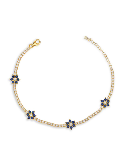 Gabi Rielle Women's Color Forward 14k Yellow Gold Vermeil & Blue Sapphire Crystal Flower Tennis Bracelet