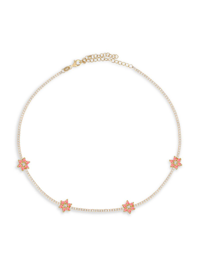 Gabi Rielle Women's Color Forward 14k Gold Vermeil, Pave & Sapphire Floral Choker Necklace