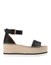 See By Chloé Leather Sandals Espadrillas Wedge 7 Cm In Black