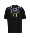 PHOBIA ARCHIVE PHOBIA ARCHIVE BLACK T-SHIRT WITH PURPLE AND YELLOW LIGHTNING MAN T-SHIRT BLACK SIZE L COTTON