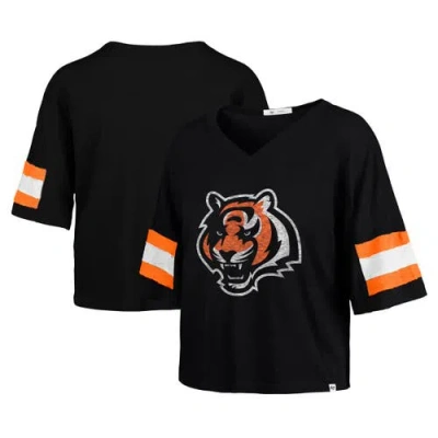 47 Brand '47 Black Cincinnati Bengals Double Header Scout Cropped V-neck T-shirt