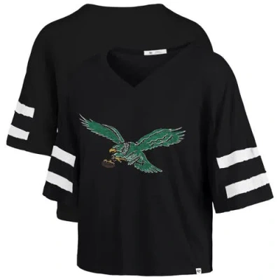 47 Brand '47 Black Philadelphia Eagles Premier Scout Cropped V-neck T-shirt