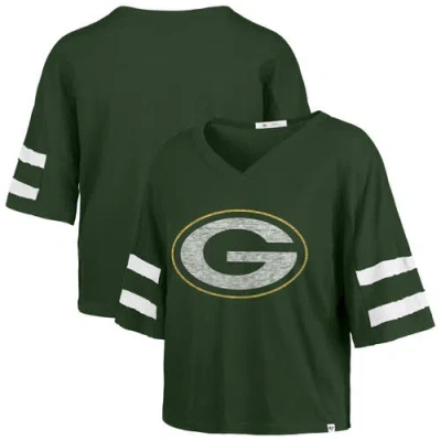 47 Brand '47 Green Green Bay Packers Premier Scout Cropped V-neck T-shirt In Multi