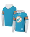 Shop 47 Brand '47 Men's Aqua Miami Dolphins Throwback Double Header Blitz Cornerback Pullover Hoodie