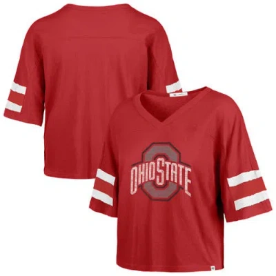 47 Brand '47 Scarlet Ohio State Buckeyes Premier Scout Sleeve Stripe Relaxed Dolman T-shirt In Red