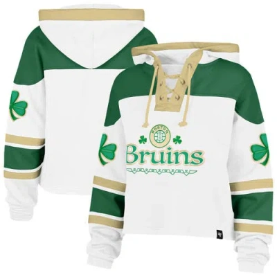 47 Brand '47  White Boston Bruins Mclucky Cropped Lacer Hoodie In Multi