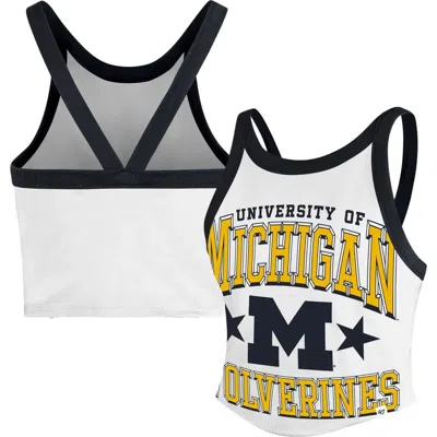 47 Brand '47 White Michigan Wolverines Energize Sporty Cropped Racerback Tank Top
