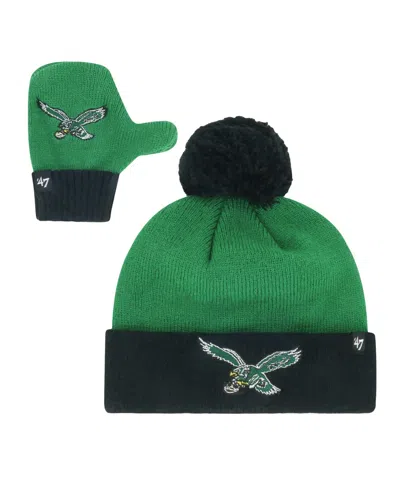 47 Brand Kids' Baby Philadelphia Eagles Bam Pom Cuffed Knit Hat And Mittens Set In Pink