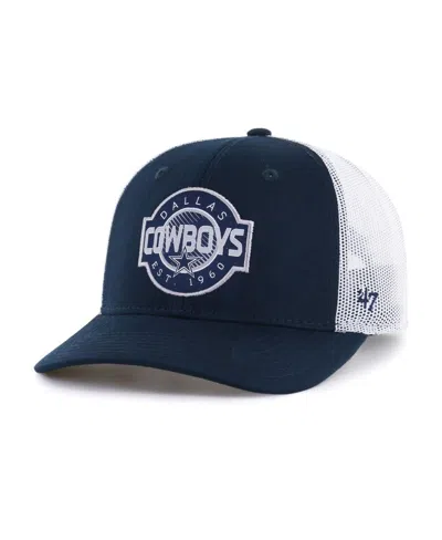 47 Brand Kids' Big Boys ' Navy, White Dallas Cowboys Scramble Adjustable Trucker Hat In Navy,white