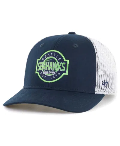 47 Brand Kids' Big Boys ' Navy, White Seattle Seahawks Scramble Adjustable Trucker Hat In Navy,white